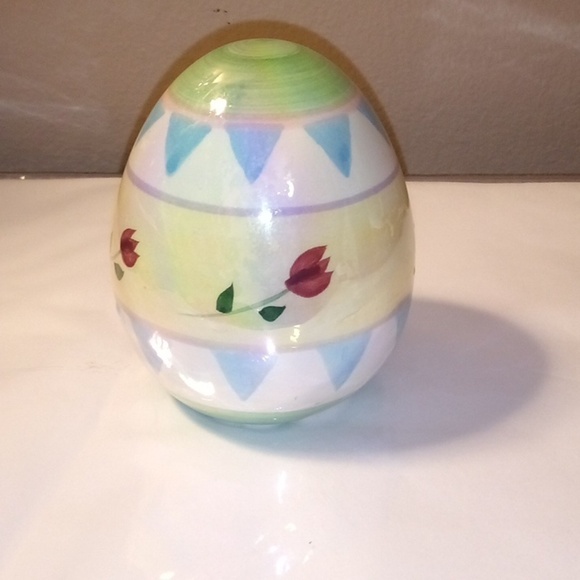 Handmade Yellow Egg With Purple Flowers - Picture 2 of 4